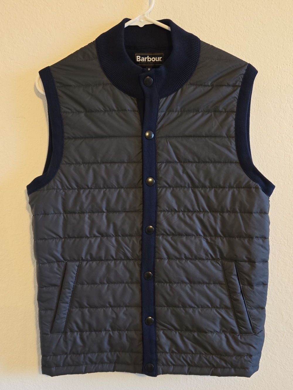 Barbour Quilted Gray and Navy Lightweight Puffer Vest - Medium